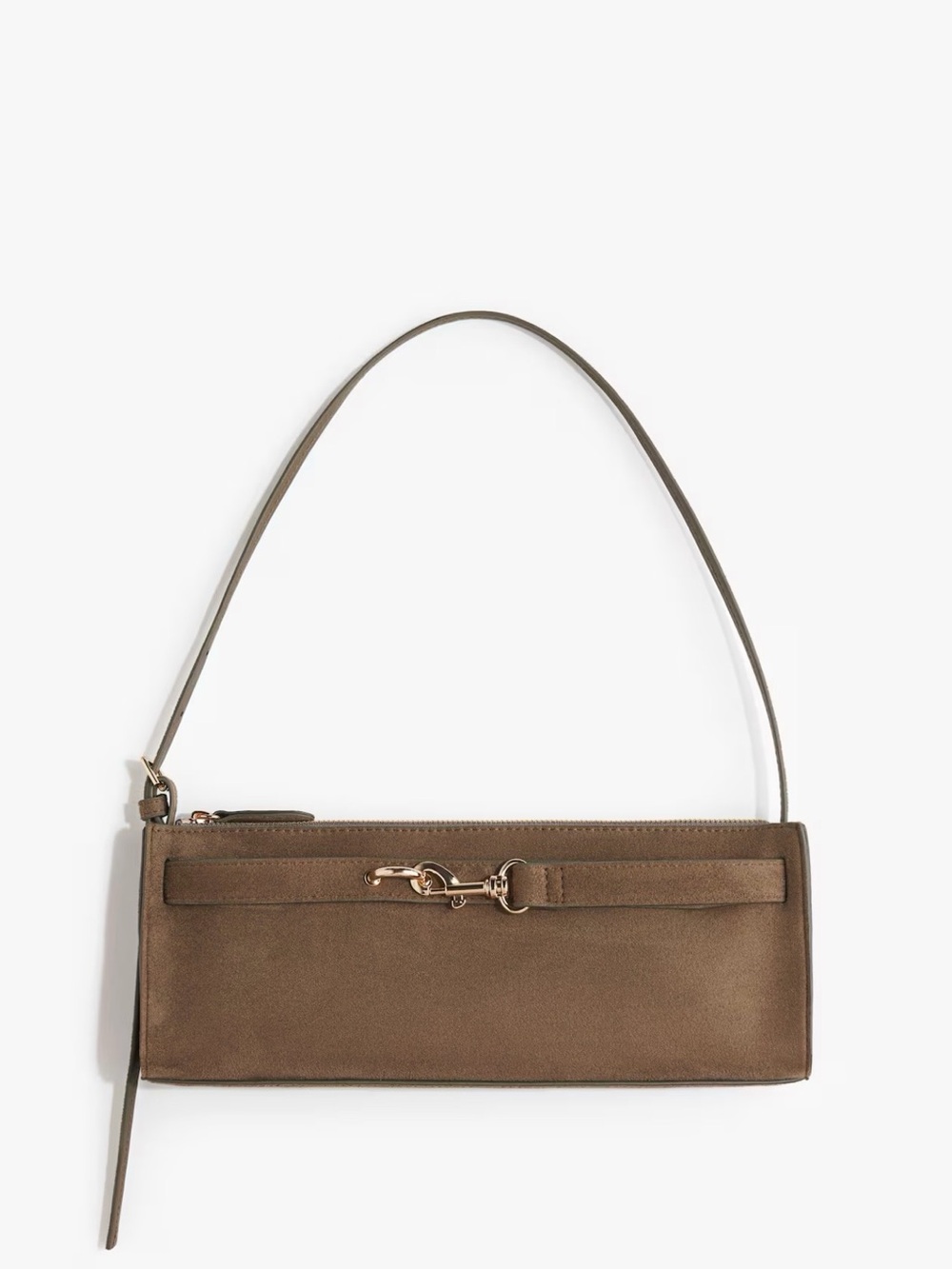 Khaki Leather Shoulder Bag with Gold Hardware